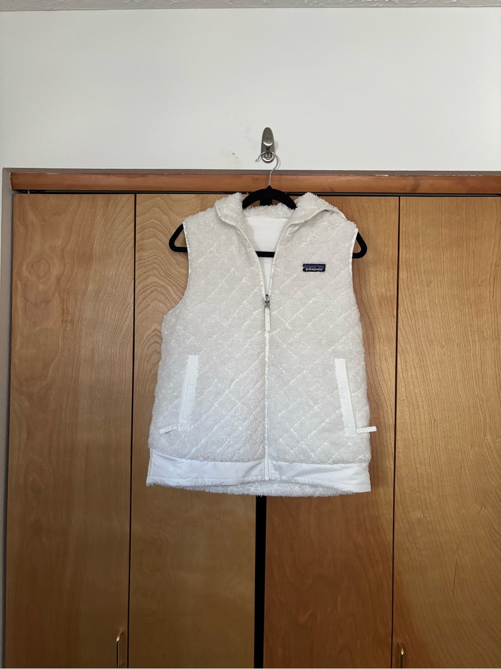 Patagonia White Quilted Fleece Hooded Vest